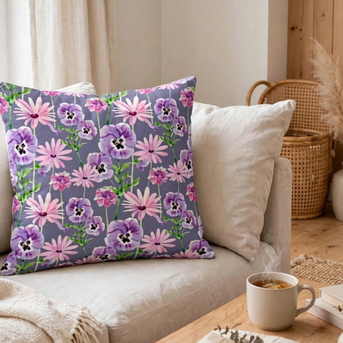 Pillowcase purple anemones 45x45 eco text fabric new