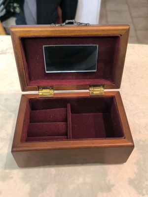 Wooden jewellery box with red velvet lining new