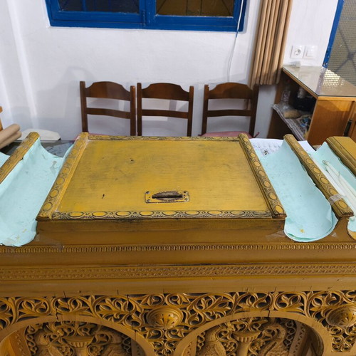 Church Offering Box used, carved solid wood