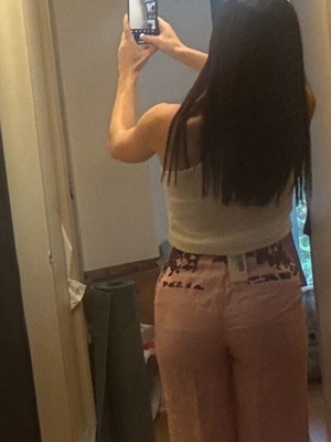 Linen pants Zini new with belt, size 38, pink and purple