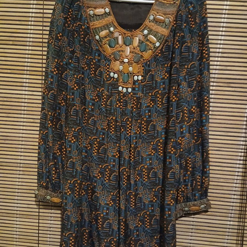 Anna Sui dress shirt, silk, ethnic oriental, brown tones