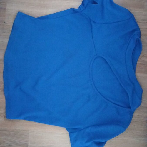 Blue elastic short-sleeve blouse one size like new