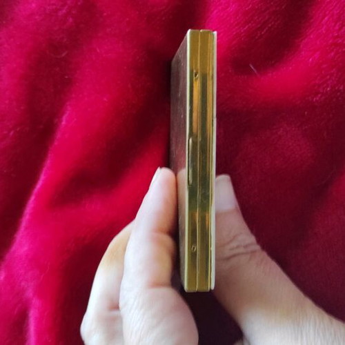 Vintage powder compact used, mother-of-pearl with original pompom