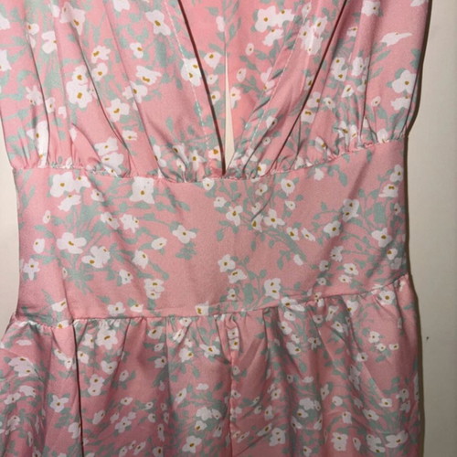 Fullah Sugah summer jumpsuit with open back, pink and white