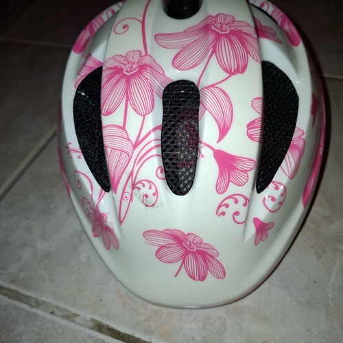 Children's bicycle helmet like new white pink with visor and ventilation