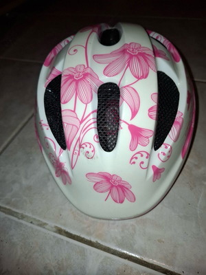 Children's bicycle helmet like new white pink with visor and ventilation