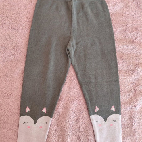 Knitted leggings used for girls age 10, charcoal with designs