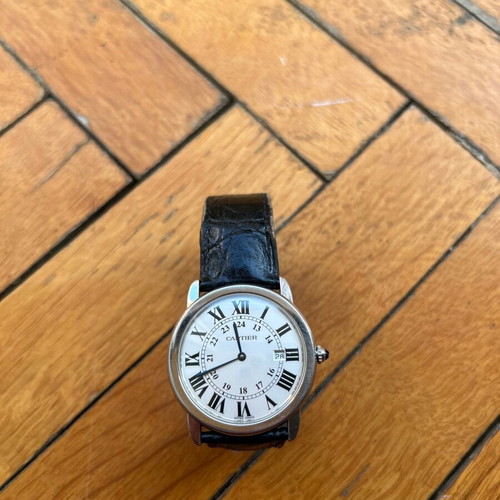 Ronde Solo de Cartier wristwatch 29mm, steel case, black leather strap