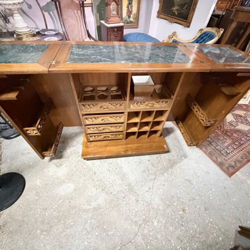 Chinese carved wood bar furniture like new with wheels