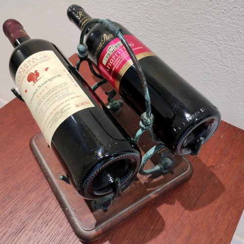 Handmade Italian Bottle Holder Made of Brass and Wood