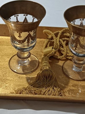 Handmade brass gold glasses set of two with tray