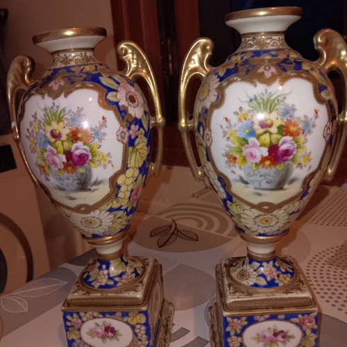 Noritake porcelain vase set refurbished, height 22 cm