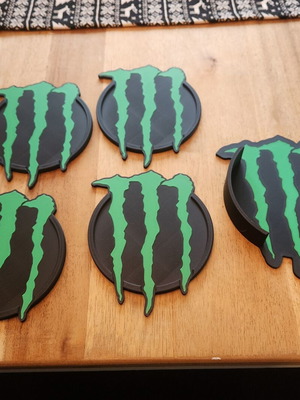 Monster 3print coasters set of 4 with holder, new, plastic