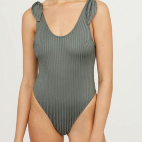 Ribbed one-piece swimsuit medium Zara green like new