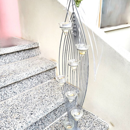 Metal floor candle holder 7 positions like new, silver matte
