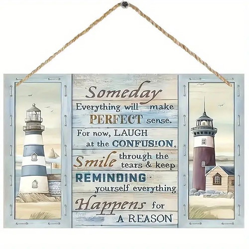 Wooden sign with Old Lighthouse theme new