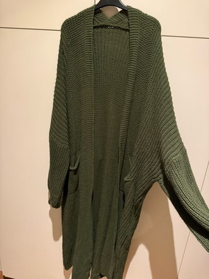 Knitted maxi cardigan like new, khaki, one size
