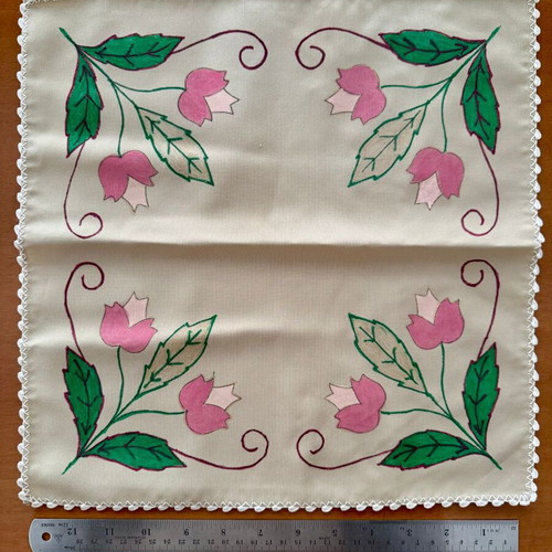Handmade Vogart table runners with permanent colors, set of 7 like new