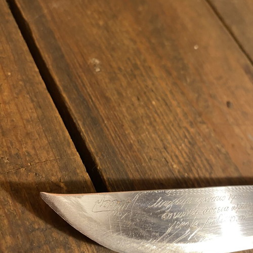 Old Cretan knife with mantinada used, with sheath, 24 cm