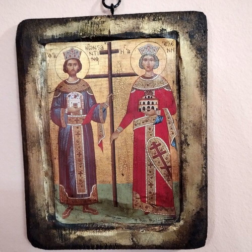 Handmade aged icon of Saint Constantine and Saint Helen new