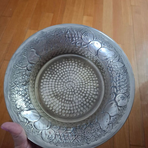 Decorative Metal Vintage Fruit Bowl with Embossed Fruits and Hammered Texture