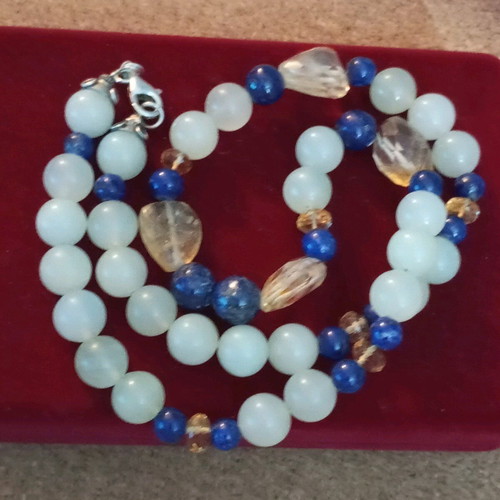 Necklace with moonstone, lapis, citrine semi-precious stones and 925 silver like new, 50cm