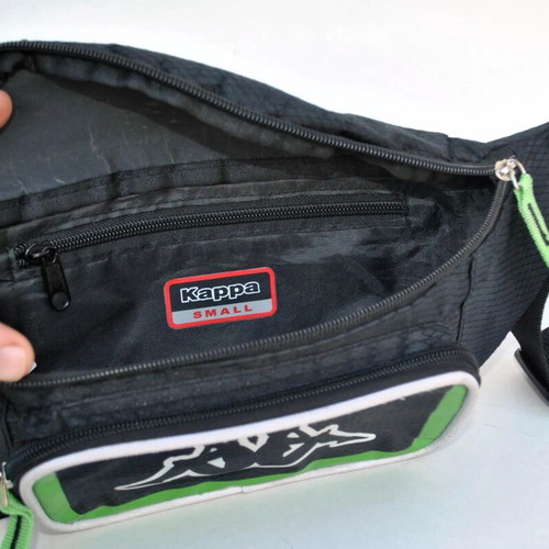 Kappa Vintage Black Waist Bag used with Multiple Compartments Y2K