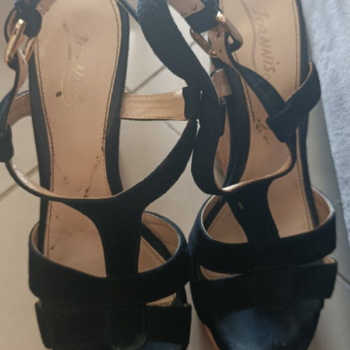 Ioannis women's black suede platform sandals with cork wedge