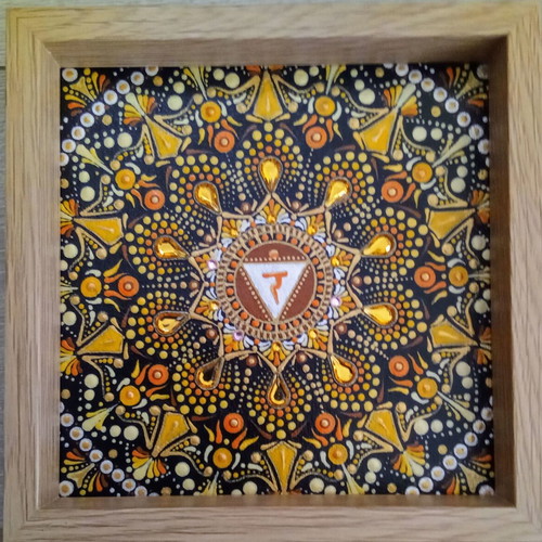 Therapeutic Mandala Manipura new, canvas painting with rhinestones