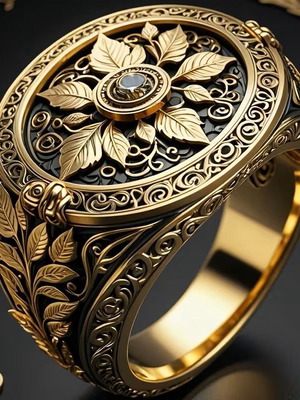 Retro fashion men's ring new, bronze color with leaf design