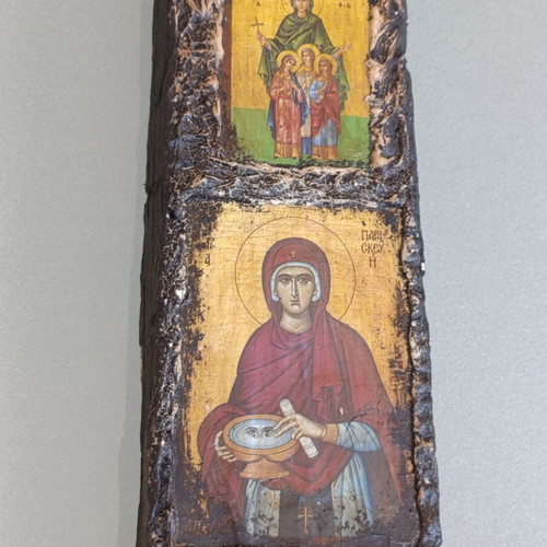 Byzantine icon composition on wood, hand-finished