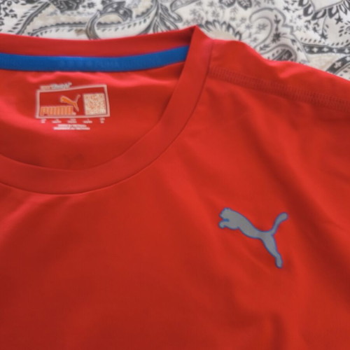 Puma men's technical sports t-shirt size M, like new, red with reflective details