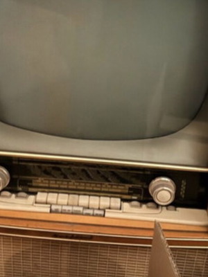 Vintage TV cabinet with radio used, mid century 50s design