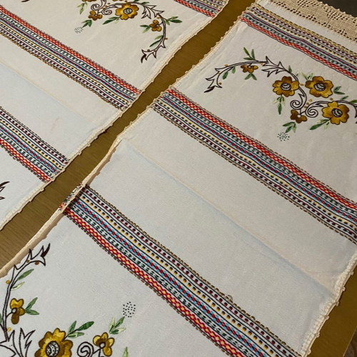 Vintage table runners used with embroidery and crochet lace, set of 2
