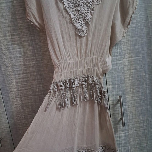 Semi-transparent silk short dress with embroidery LMLULU like new, beige