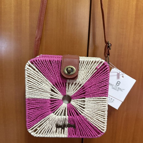 Bag to Bag Greece crossbody bag with pink and beige woven details