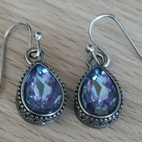 Bohemia earrings with iridescent stone, like new, silver multicolor