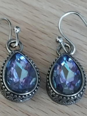 Bohemia earrings with iridescent stone, like new, silver multicolor