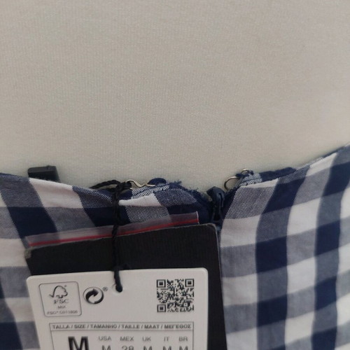 Zara checked embroidered tied skirt new, size M, white and blue
