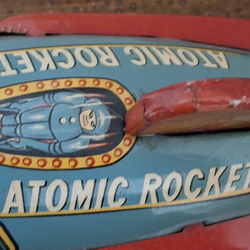 Atomic Rocket Tin Toy 1950s Masudaya Japan used, working mechanical