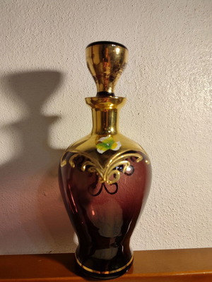 Vintage Murano Bohemia liqueur decanter used with gold leaf and enamel