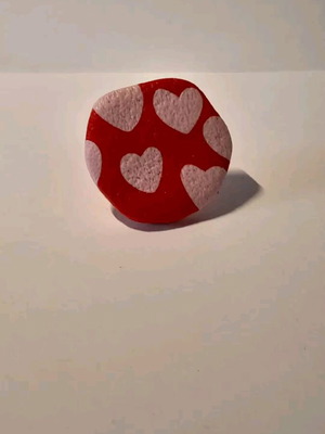 Hearts ring new, red with pink hearts polymer clay