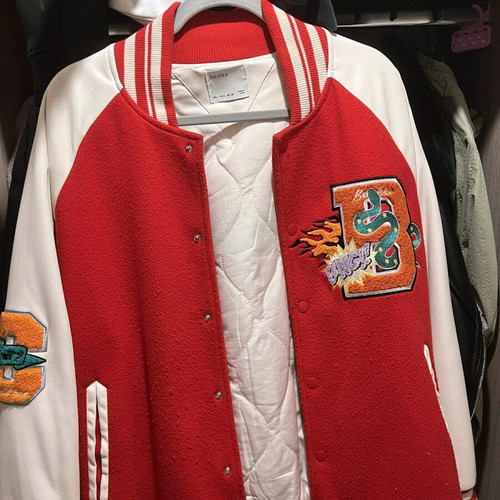 Bershka Jacket size L, like new, white and red