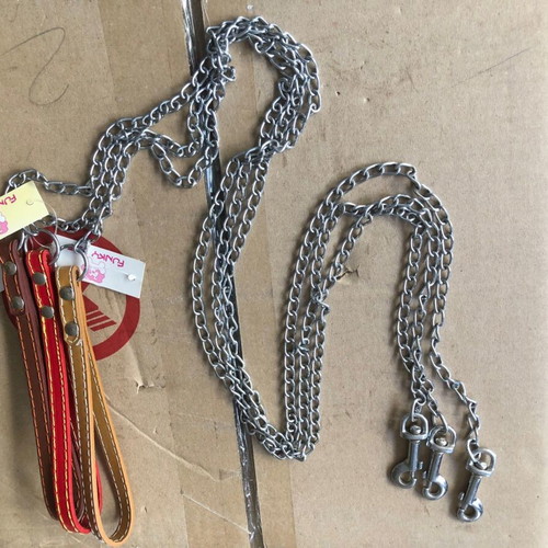 Leather leash with 1.6mm*120cm chain handle new