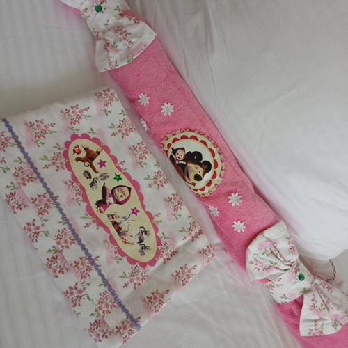 Baby set caramel and sheet with Masha and the Bear theme, handmade