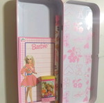 Barbie 1994 metal pencil case used vintage with notepad and pencil