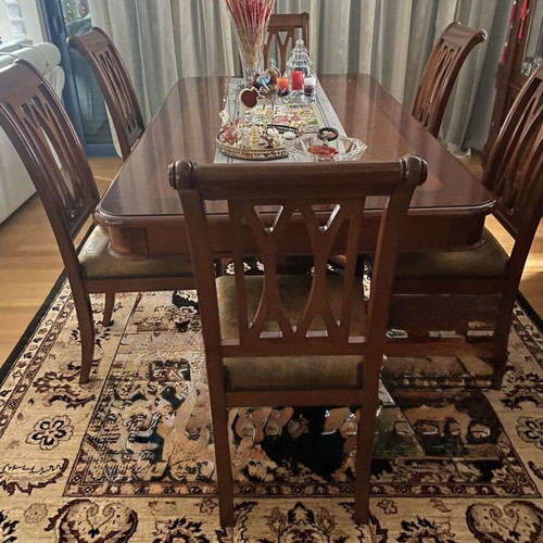 Vintage dining set from solid American rosewood with 6 chairs and extensions like new