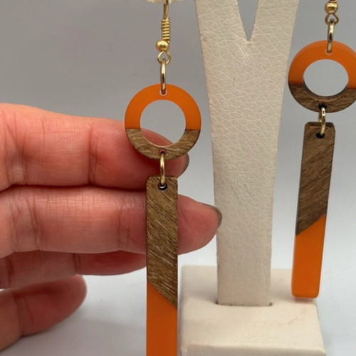 Long earrings made of plexiglass and wood new