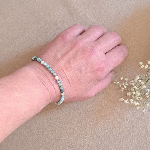 Larimar bracelet with faceted 4 mm beads and 925 silver, minimal elegant