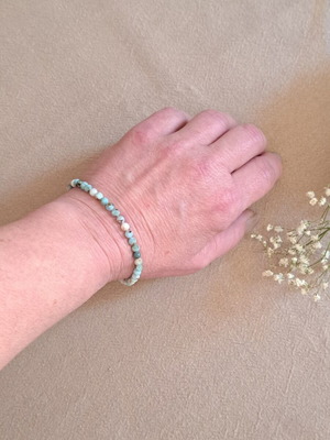 Larimar bracelet with faceted 4 mm beads and 925 silver, minimal elegant